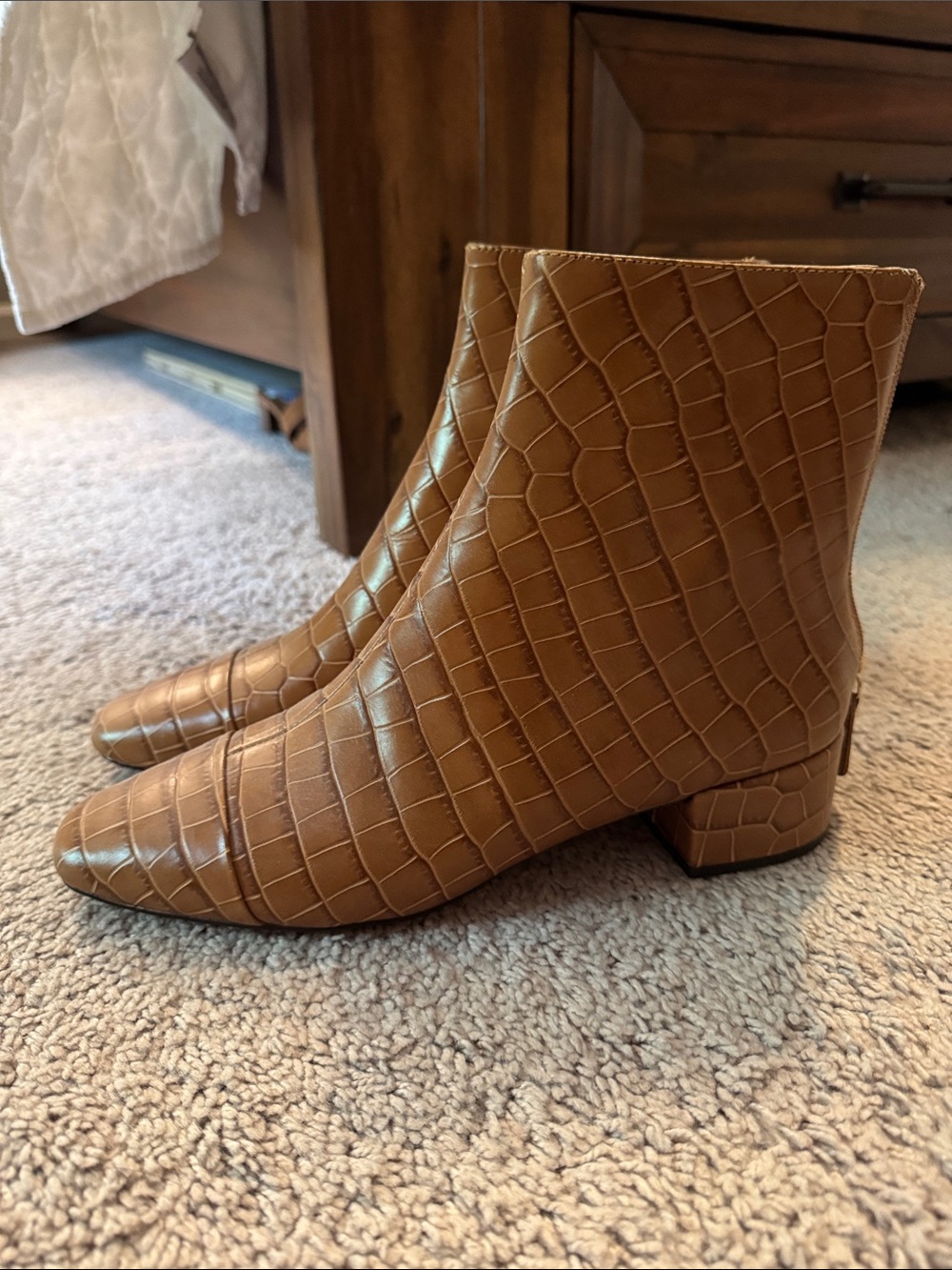 J. Crew Croc-Embossed Brown Ankle Booties